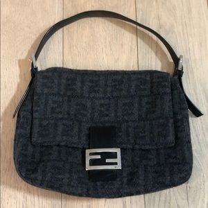 Fendi Mamma Baguette Grey Wool Zucca